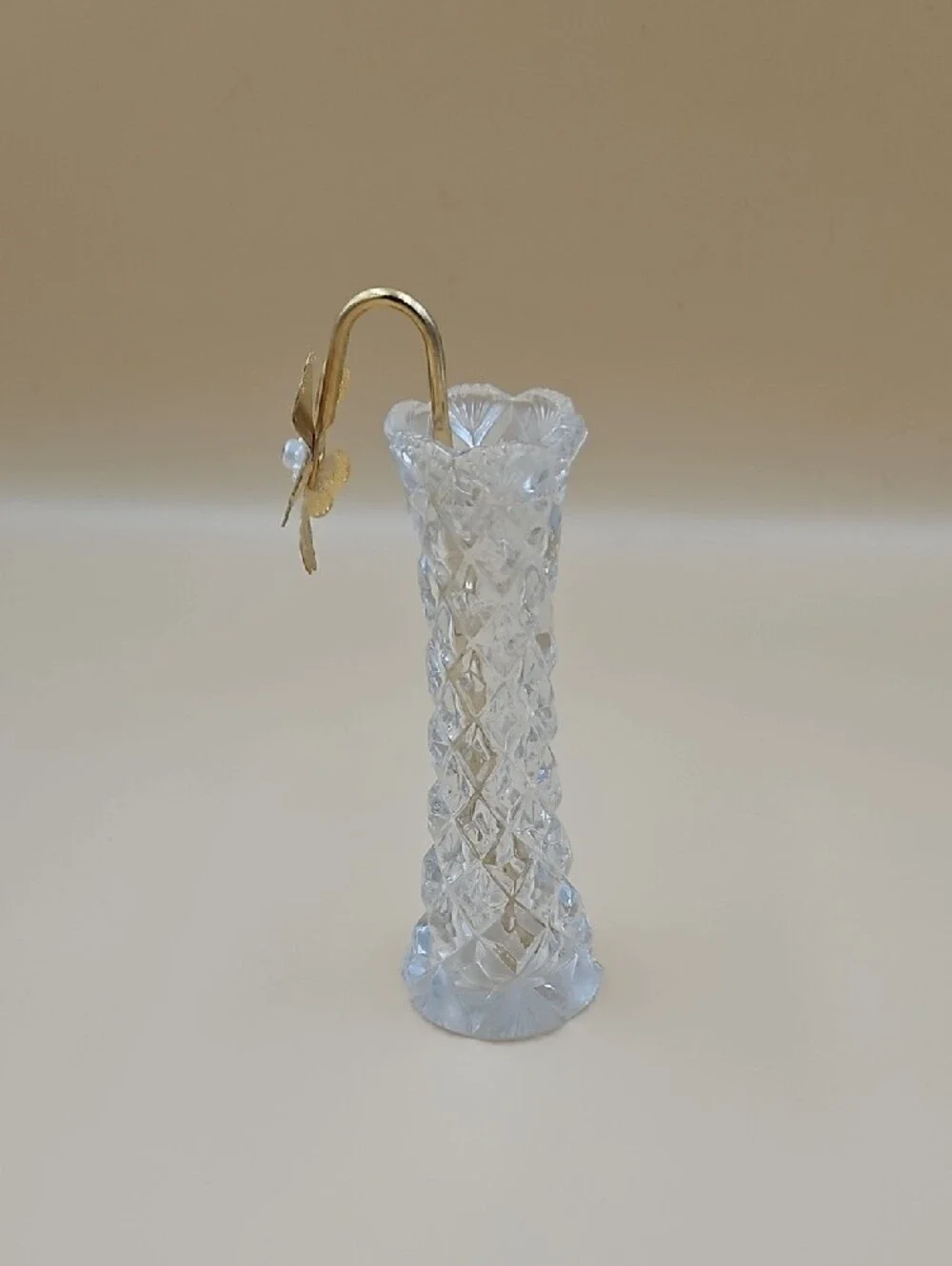 Glass Crystal Bud Vase with Golden Floral Accent